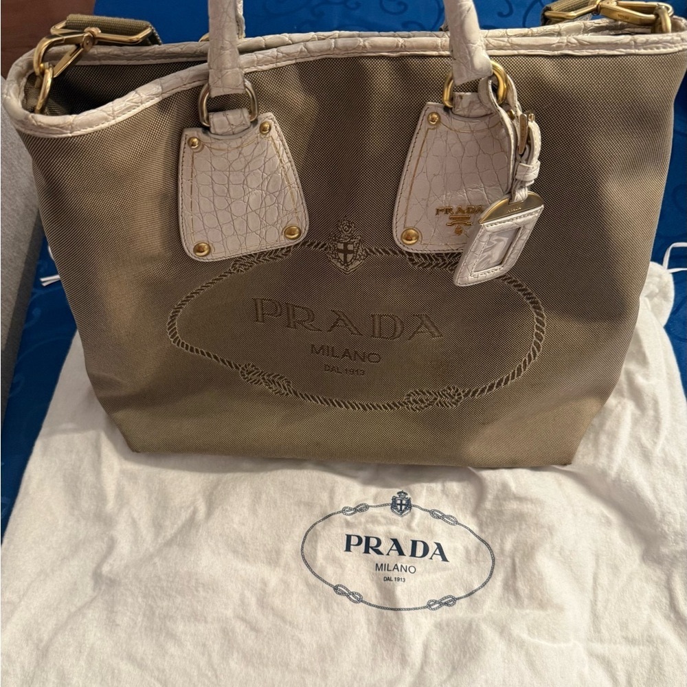 Prada Jacquard Canvas Leather Shoulder Bag